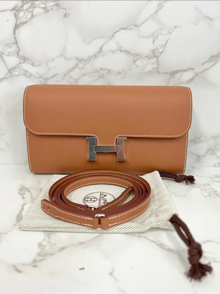 愛馬仕 Constance Long To Go 金色 Evercolour PHW 皮夾