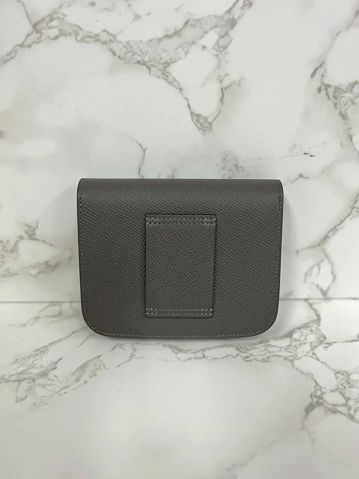 愛馬仕 Constance Slim 皮夾，灰色 Meyer Epsom 皮革，金色五金，0L