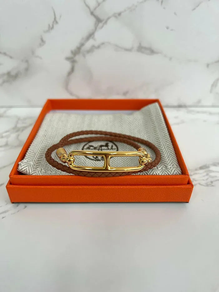 愛馬仕 Roulis 雙圈手鐲，金色 GHW T2 尺寸