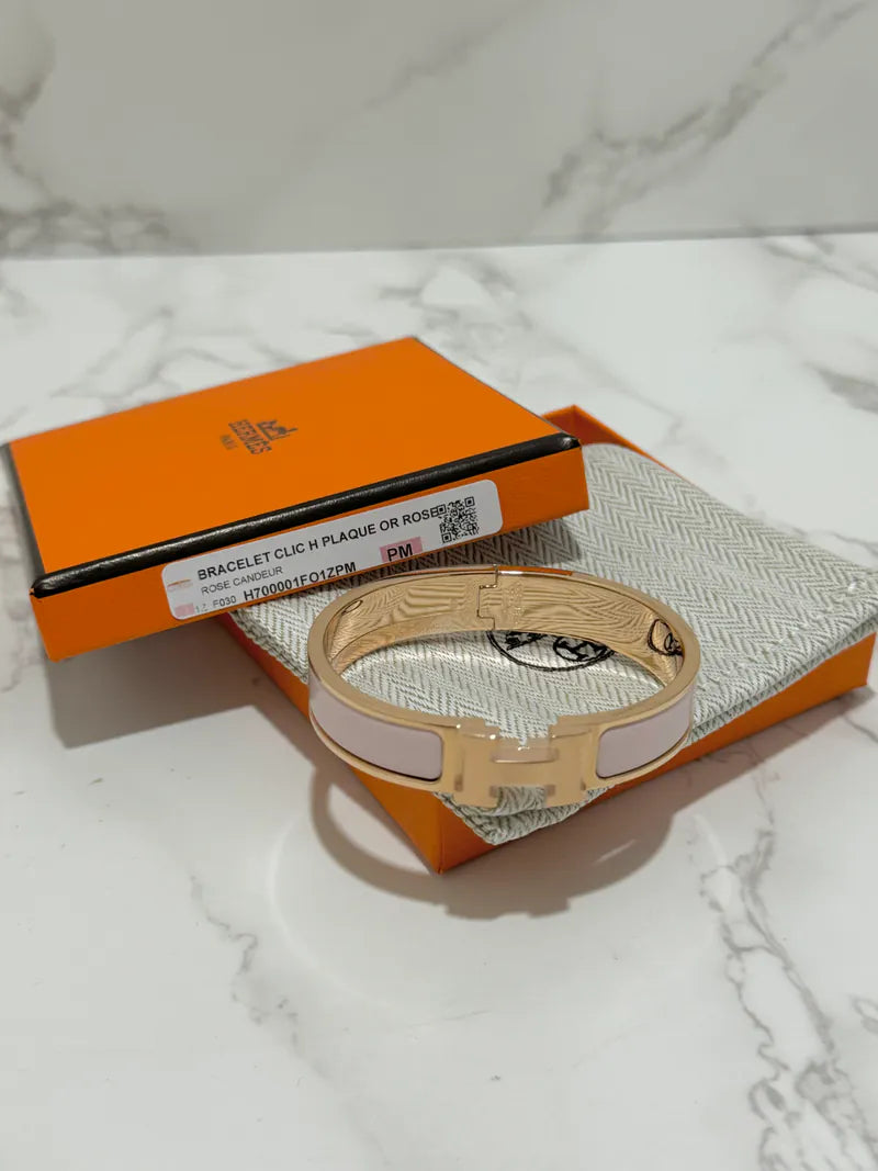 Hermes Clic H 飾牌 Rose Candeur RGHW 手鍊 PM 尺寸 17 厘米