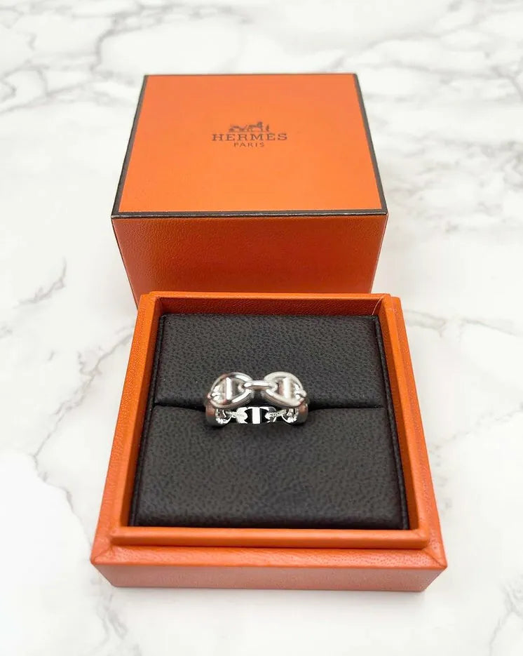 愛馬仕Chaine d'ancre Enchainee戒指，小號，925銀，51號