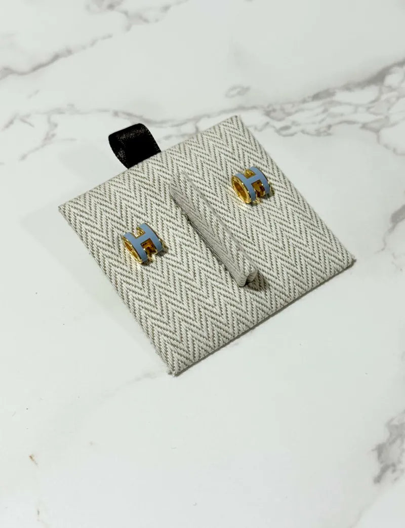 Hermes Mini Pop H 耳環 Bleu Lin GHW