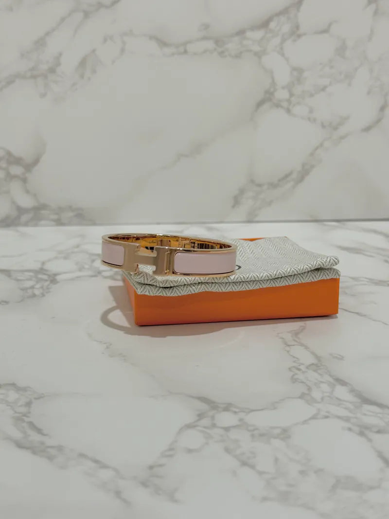 Hermes Clic H 飾牌 Rose Candeur RGHW 手鍊 PM 尺寸 17 厘米