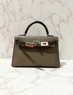 Hermes Mini Kelly 2 Epsom PHW Etoupe / Ecorce / Noir