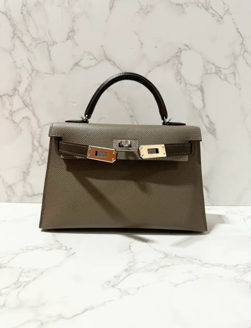 Hermes Mini Kelly 2 Epsom PHW Etoupe / Ecorce / Noir