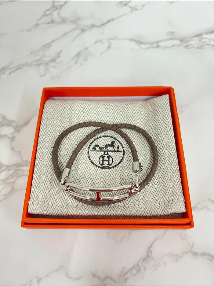 Hermes roulis 雙圈手鍊 Etoupe PHW T2