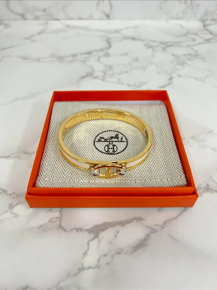 Hermes Mini Clic Ch D'ancre 手鍊白色 GHW GM 尺寸