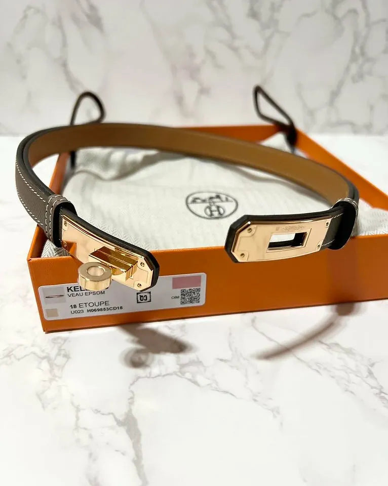 Hermes Kelly 18 Adjustable Belt Etoupe RGHW 60cm-100cm