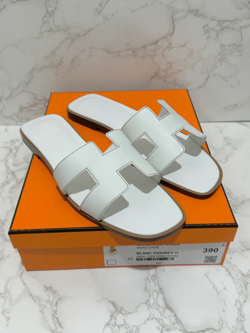 Hermes Oran Sandales Blanc Piqures H 39