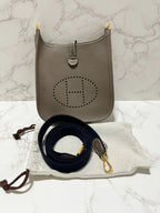 Hermes Mini Evelyn 16 TC Etoupe bleu Indigo U Stamp GHW