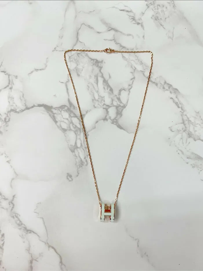 Hermes Pop H Necklace  Vert Fizz Rose RGHW