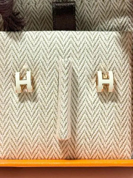 Hermes Mini Pop H 耳環 白色 GHW