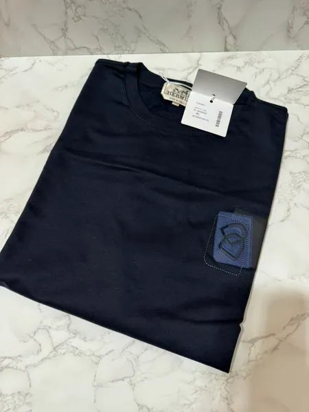 愛馬仕迷你貼片皮革T卹，海軍藍 XL碼