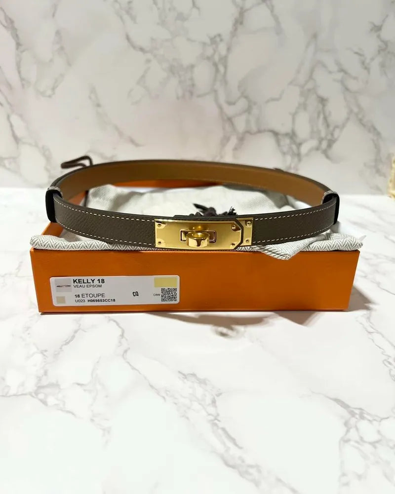 Hermes Kelly 18 Adjustable Belt Etoupe GHW 60cm-100cm