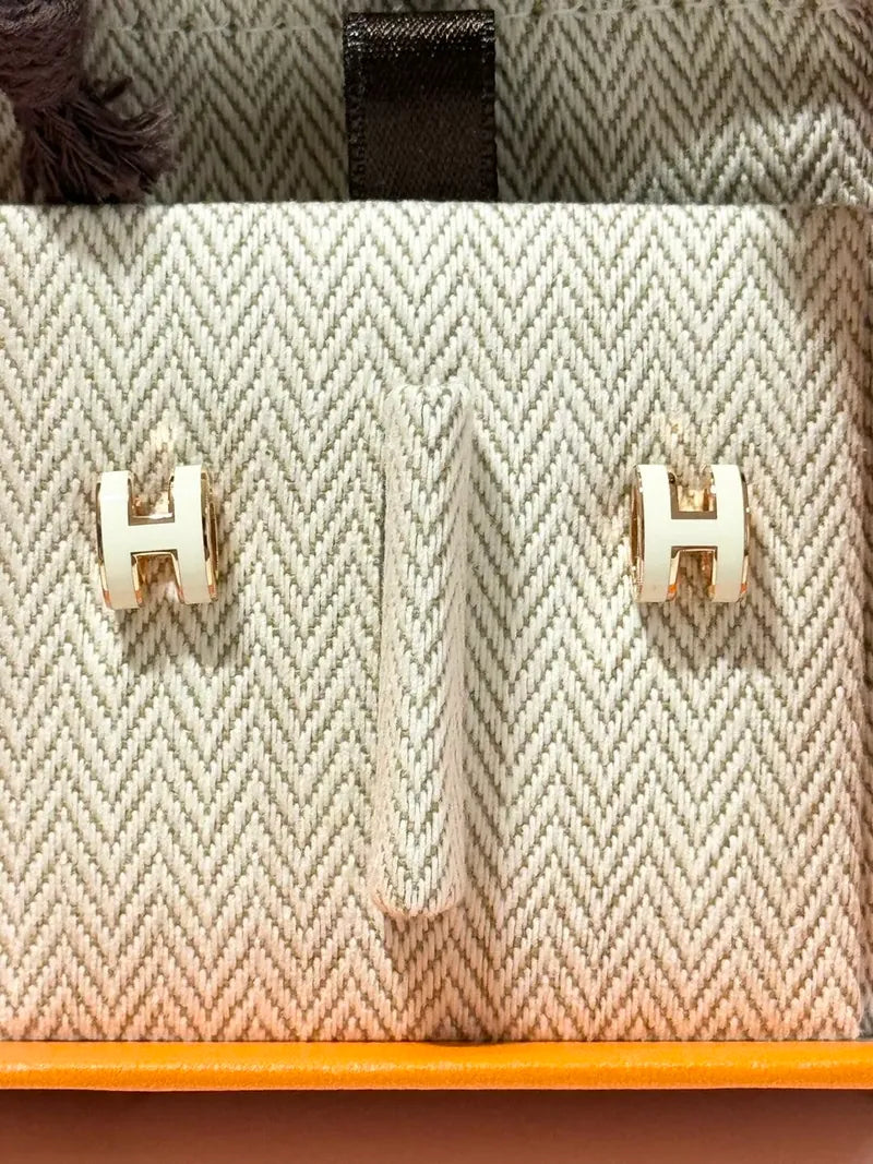 Hermes Mini Pop H 耳環 白色 GHW
