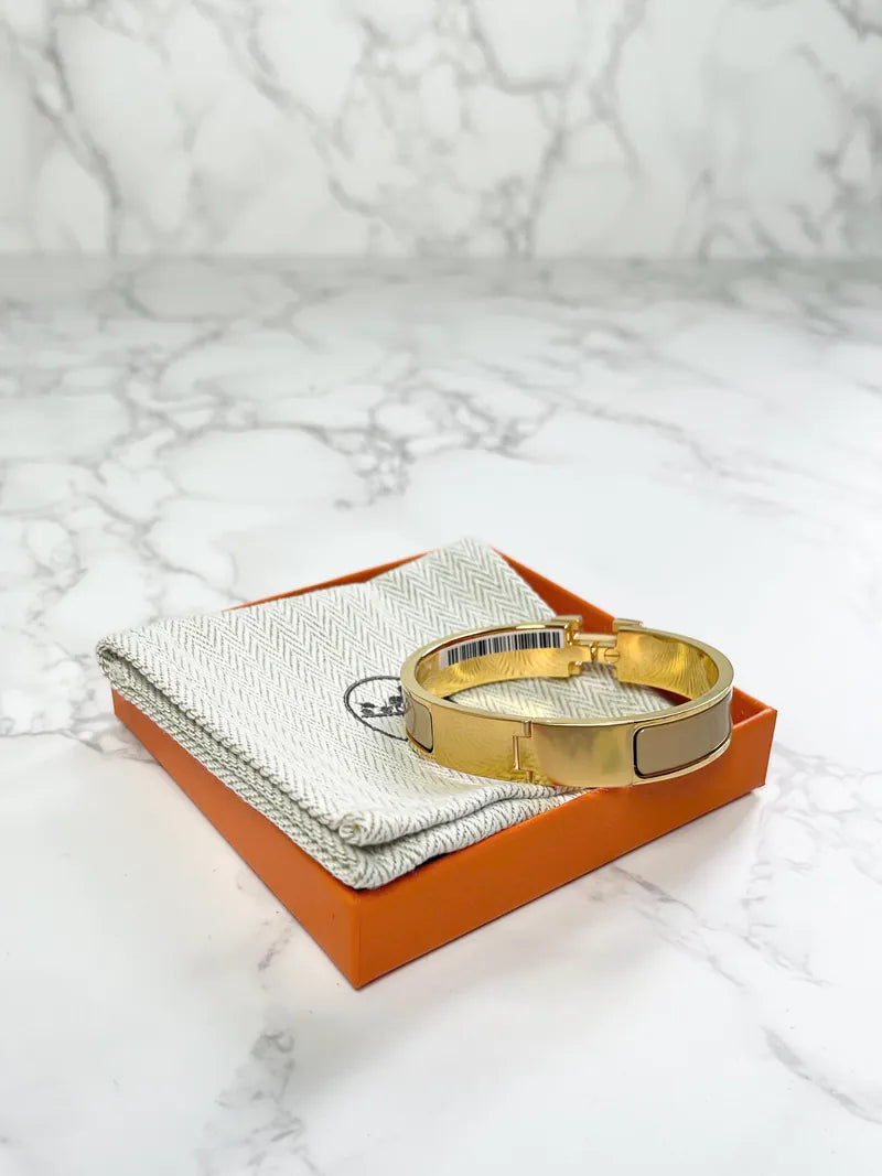 ❤️愛馬仕 Clic H 手鐲，貂皮色，金色五金，PM 碼