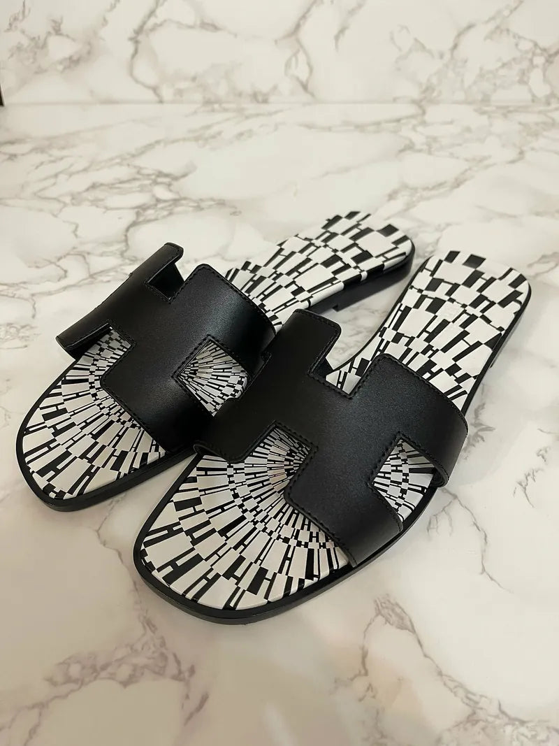 Hermes Oran 涼鞋 休閒 黑白 37.5