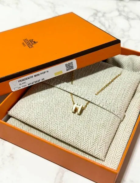 ❤️愛馬仕迷你 Pop H Blanc 金色項鍊吊墜❤️
