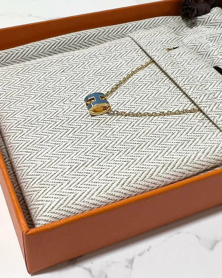 ❤️愛馬仕迷你 Pop H 項鍊 GHW 藍色牛仔