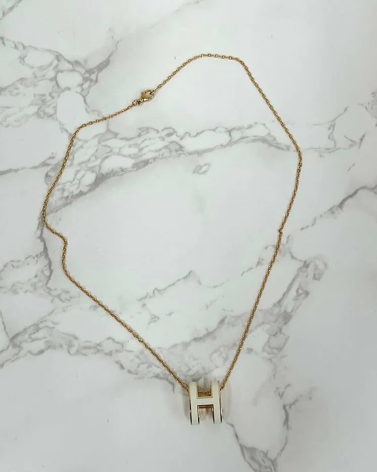 Hermes Pop H 吊墜項鍊 白色 GHW
