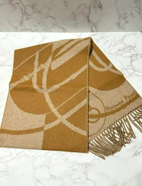 ❤️Hermes H Clic-Clac 圍巾 駝色/米色