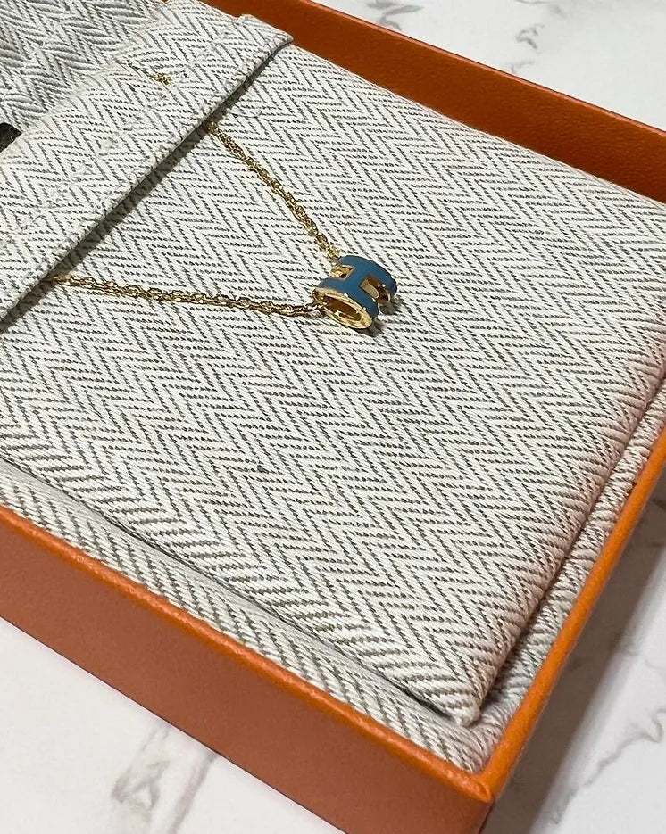 ❤️愛馬仕迷你 Pop H 項鍊 GHW 藍色牛仔