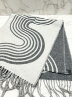 ❤️Hermes H Casaque Vague 圍巾灰色法蘭絨象牙色羊絨