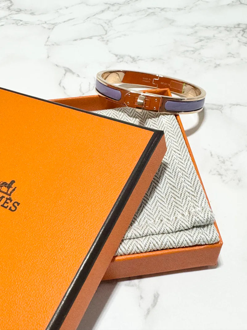 愛馬仕迷你Clic Kelly手鐲，愛馬仕旗艦款，淡紫色，RGHW，PM尺寸