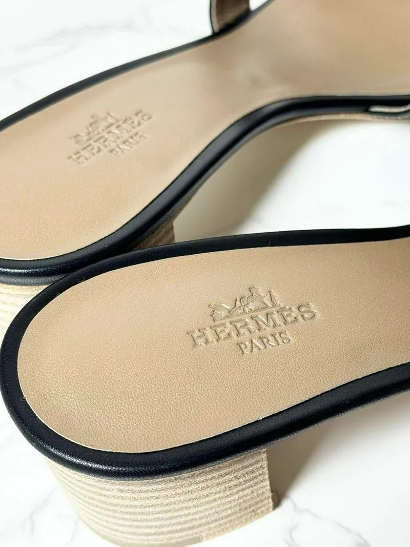 愛馬仕 Oasis 黑色涼鞋 38