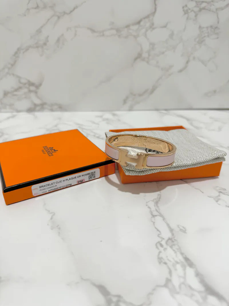 Hermes Clic H 飾牌 Rose Candeur RGHW 手鍊 PM 尺寸 17 厘米