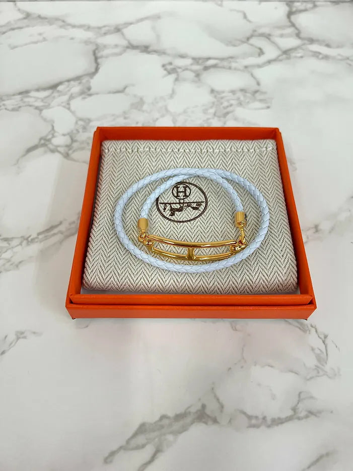 Hermes roulis 雙圈手鍊 Bleu brume GHW T3