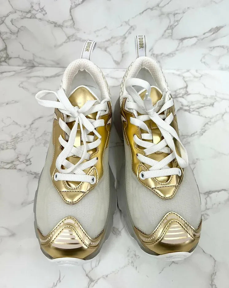 Dior Vibe Sneaker White Mesh and Gold-Tone Technical Fabric