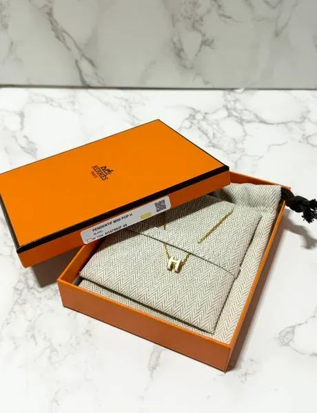 愛馬仕迷你 Pop H Blanc 金色項鍊吊墜