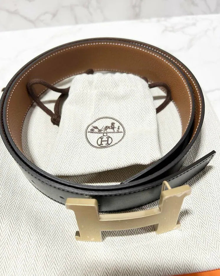 愛馬仕 38MM H 男士皮帶，雙面皮革錶帶，38 毫米寬，90 公分長