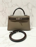 Hermes Mini Kelly 2 Epsom PHW Etoupe / Ecorce / Noir