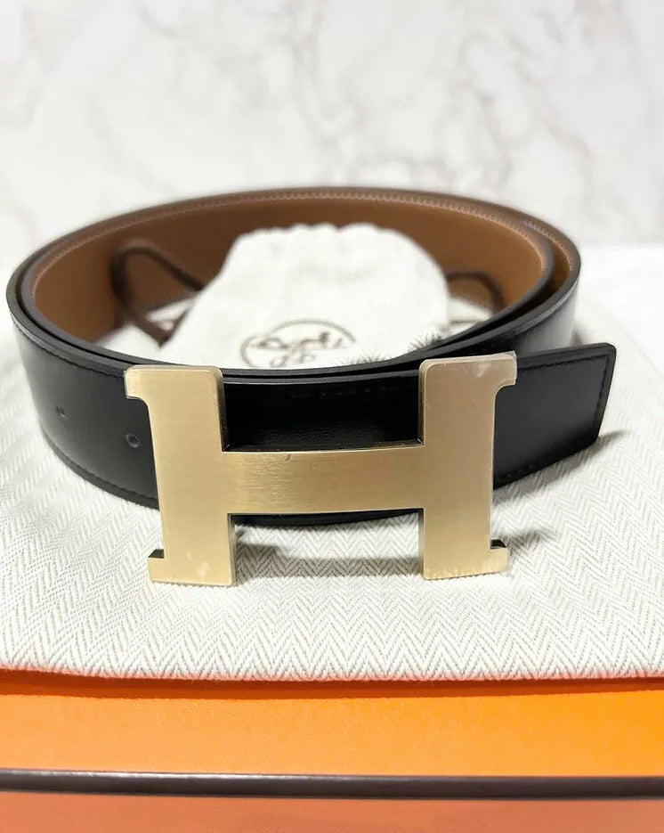 愛馬仕 38MM H 男士皮帶，雙面皮革錶帶，38 毫米寬，90 公分長