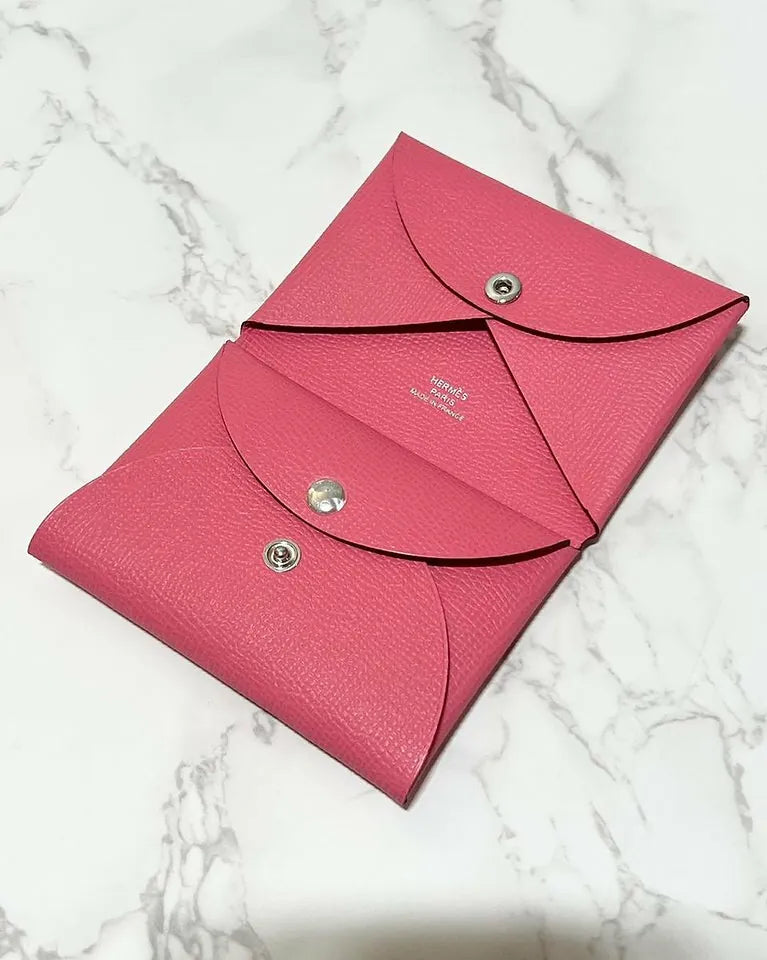 愛馬仕 Calvi Duo Compact 卡包 愛普生玫瑰杜鵑花色 8W