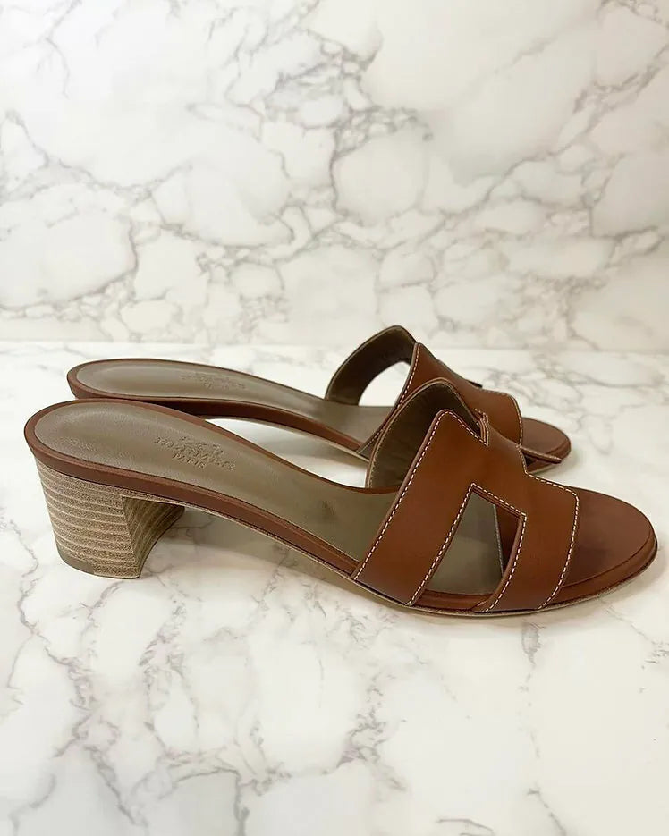 愛馬仕 Oasis 金色高跟涼鞋，37 碼