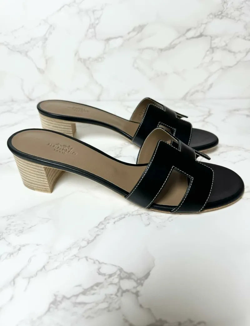 愛馬仕 Oasis 黑色涼鞋 38