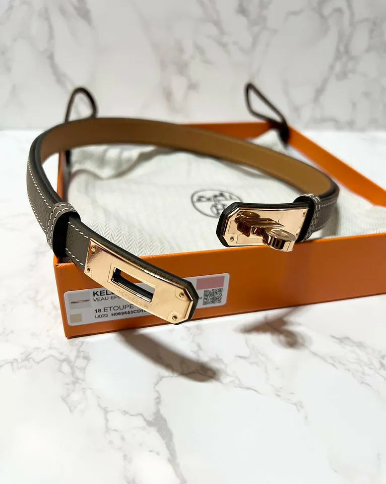 Hermes Kelly 18 Adjustable Belt Etoupe RGHW 60cm-100cm