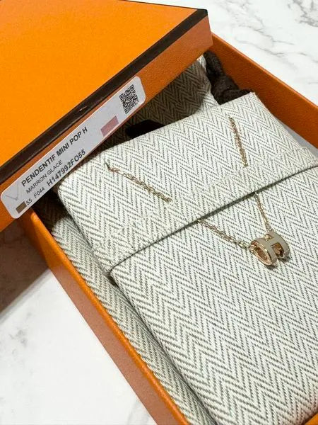 ❤️愛馬仕迷你 Pop H Marron Glace 玫瑰金吊墜項鍊 RGHW