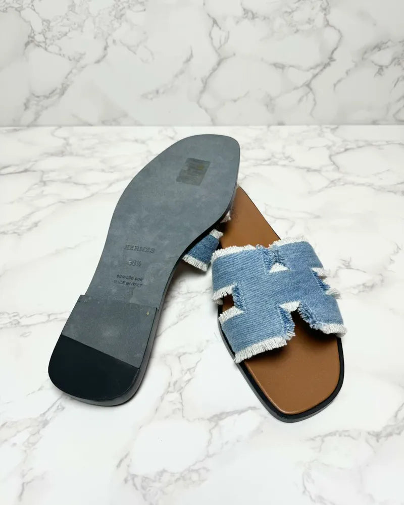 ❤️愛馬仕 Oran 涼鞋 H Denim Bleu Clair 38.5碼