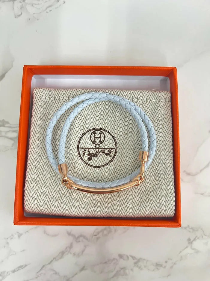 Hermes roulis 雙圈手鍊 Bleu brume RGHW T2