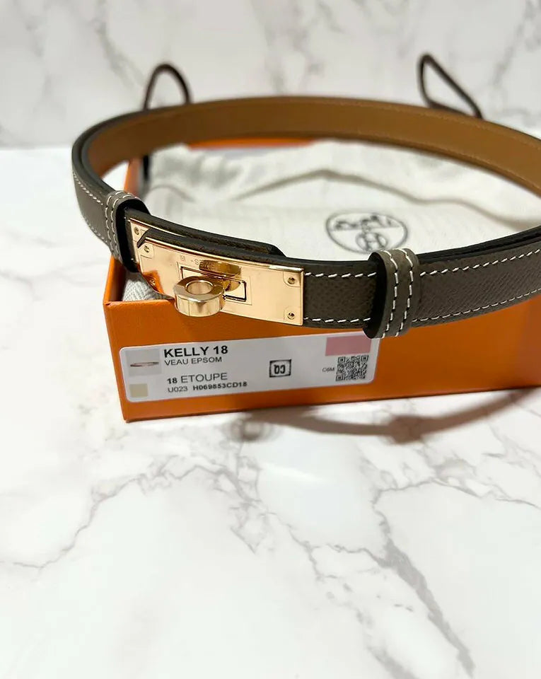 Hermes Kelly 18 Adjustable Belt Etoupe RGHW 60cm-100cm