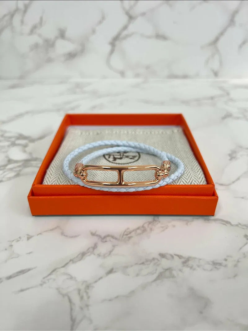 Hermes roulis 雙圈手鍊 Bleu brume RGHW T2