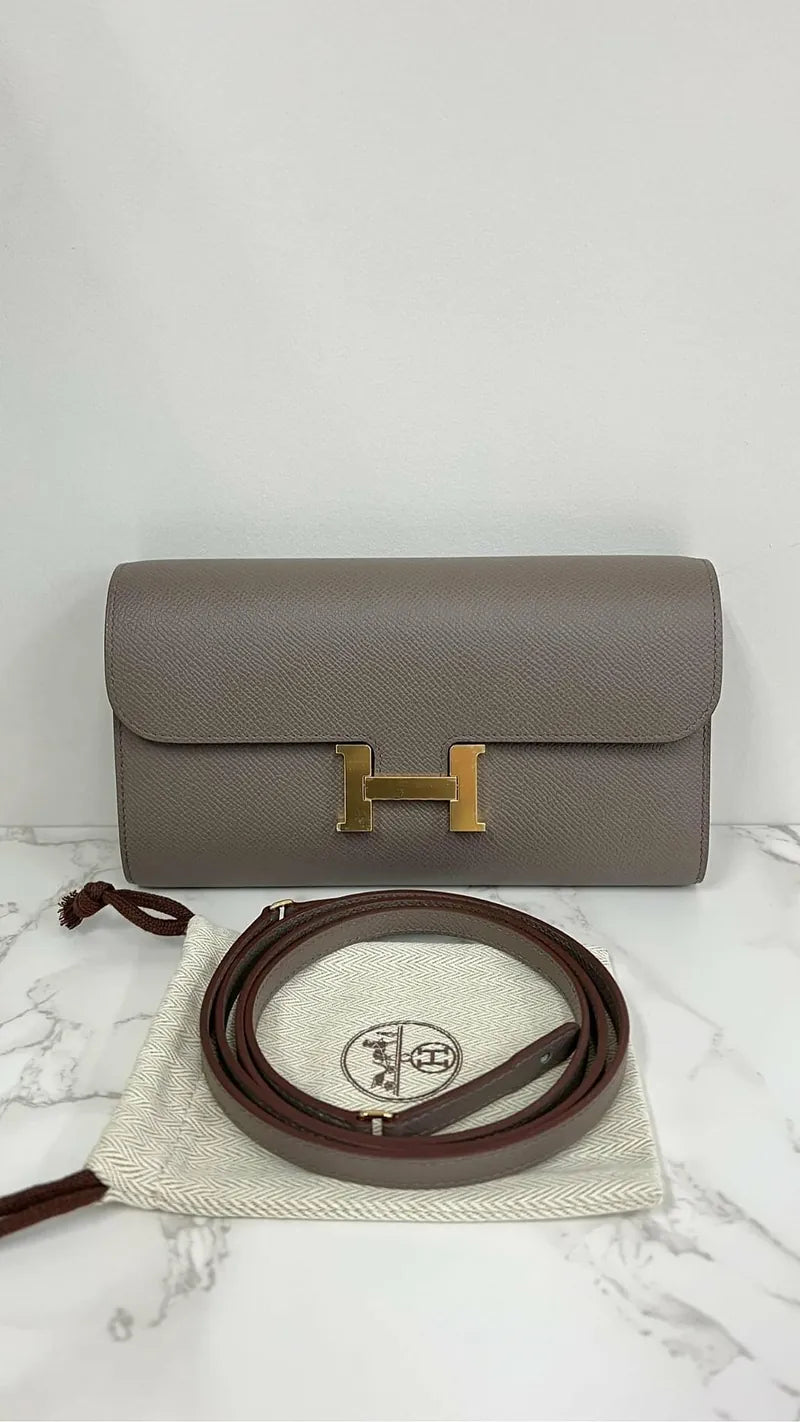 愛馬仕 Constance Long To Go 皮夾 8F 灰褐色 GHW