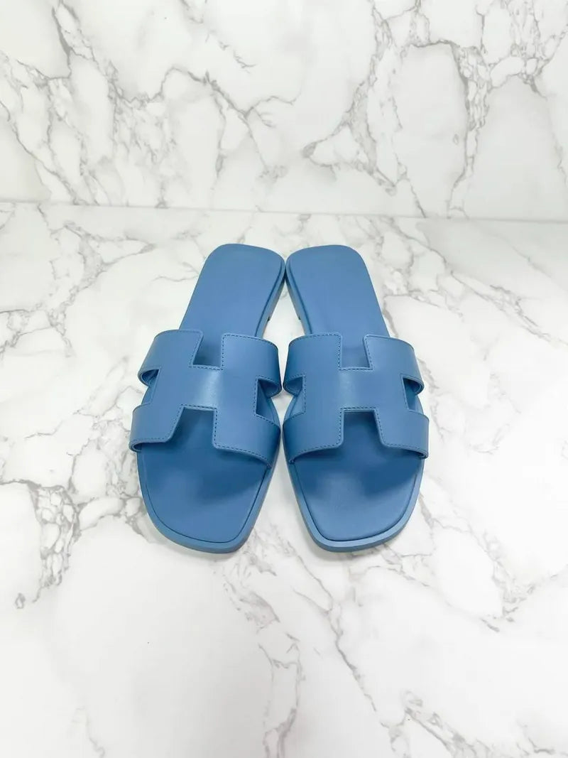 Hermes Oran Sandal H Bleu Cameo Size 39