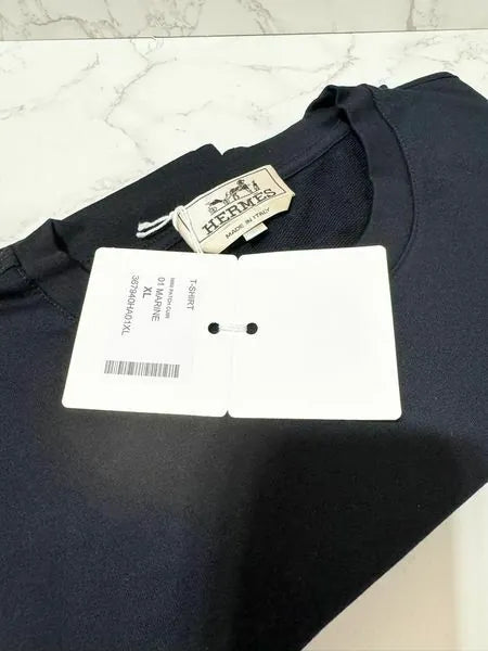 愛馬仕迷你貼片皮革T卹，海軍藍 XL碼