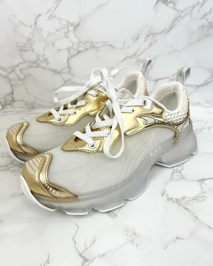 Dior Vibe Sneaker White Mesh and Gold-Tone Technical Fabric