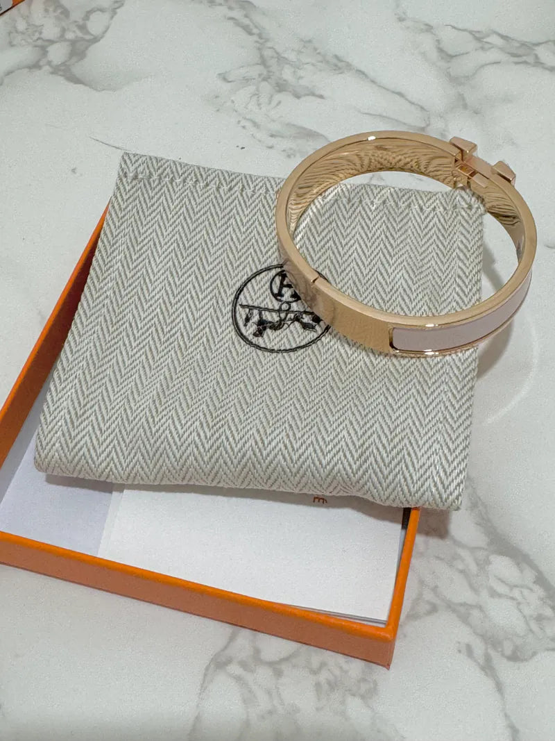 Hermes Clic H 飾牌 Rose Candeur RGHW 手鍊 PM 尺寸 17 厘米